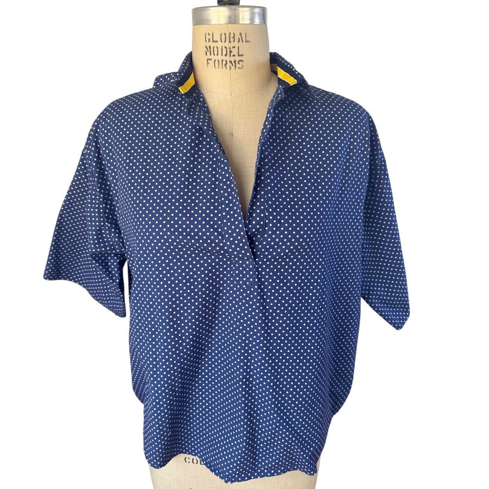 A SHIRT THING Blue Polka Dot Cotton Poplin Tunic Top Size Small